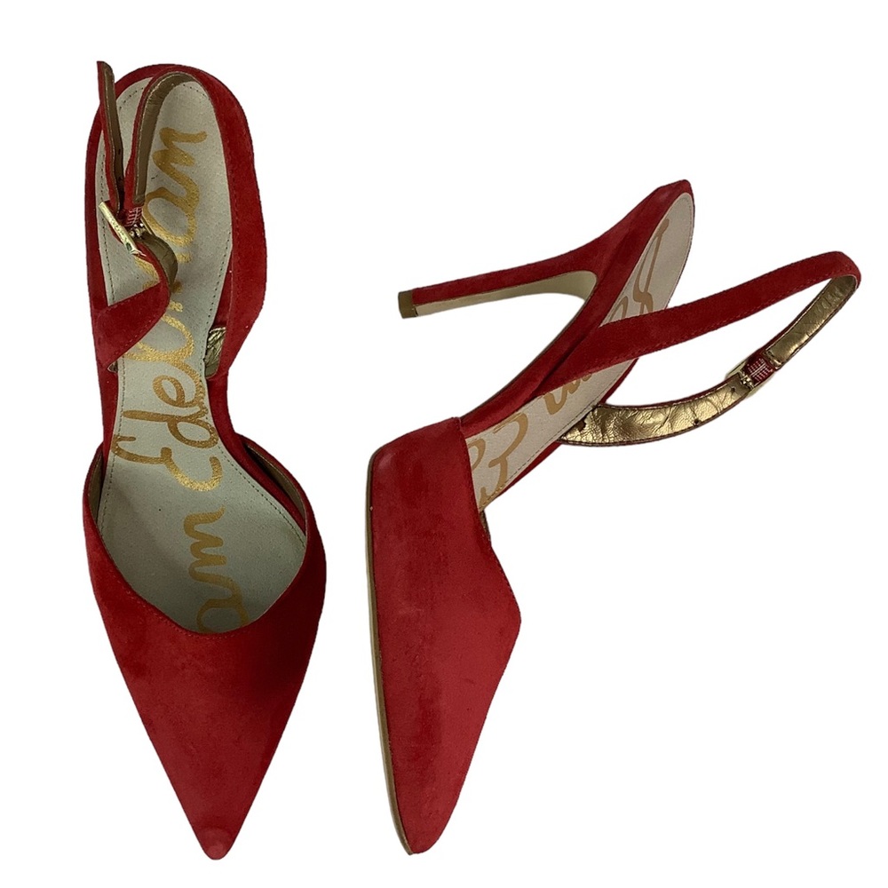 Sam Edelman Dora Red Suede Leather Pointy Slingback Heeled Shoes Sz 8.5